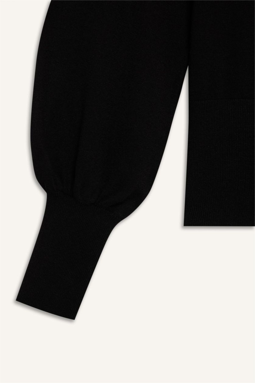 Kadın Siyah Regular Fit Bisiklet Yaka Basic Düz Triko Kazak