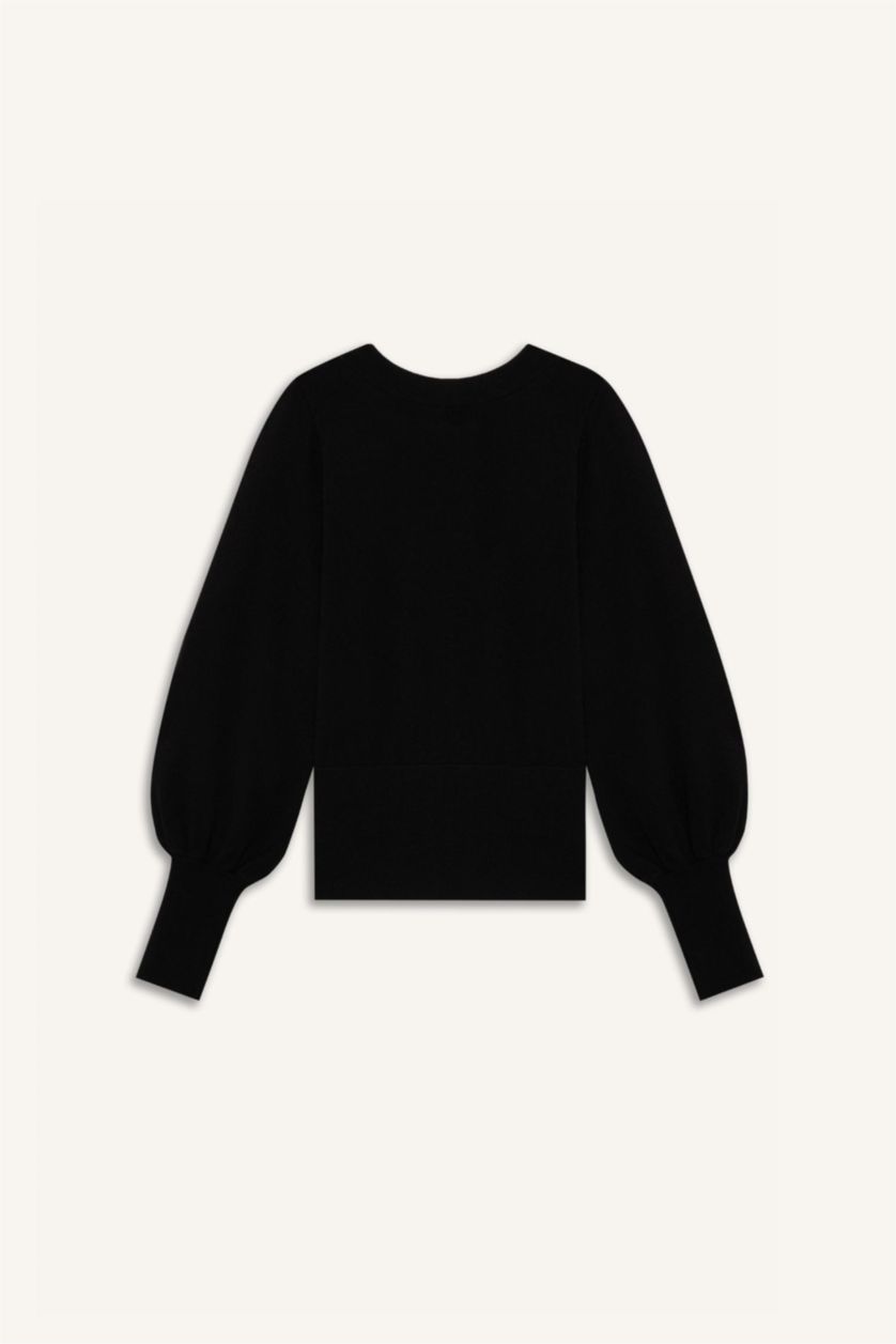 Kadın Siyah Regular Fit Bisiklet Yaka Basic Düz Triko Kazak