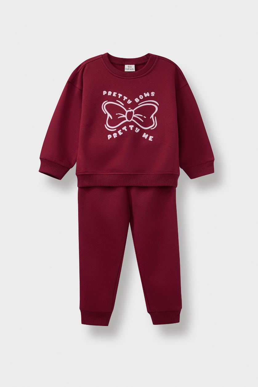 Baby Girl Bordeaux Baby Girl Printed Sweatshirt Sweatpants 2 Piece Set