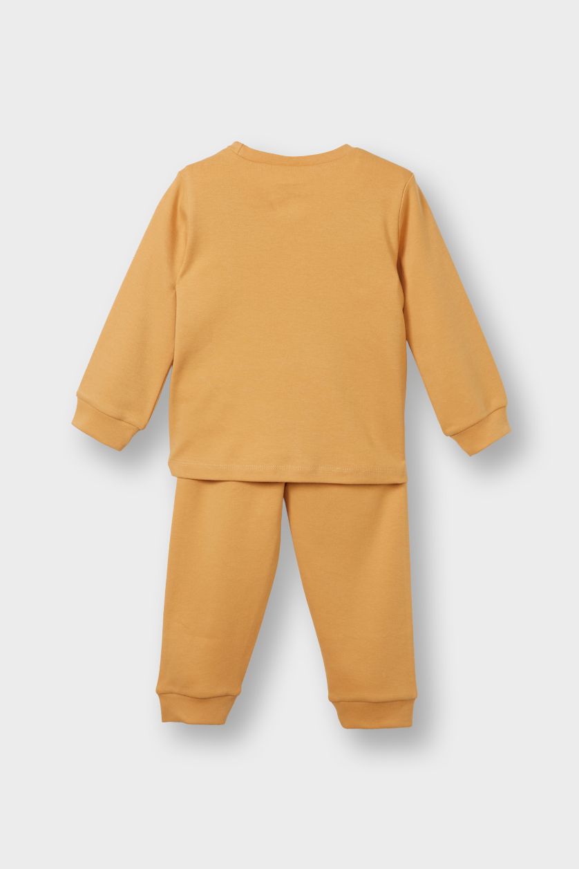 طفل صغير جملي فاتح سيت بجامة بيبي ولادي بطبعة اسد - قطعتين