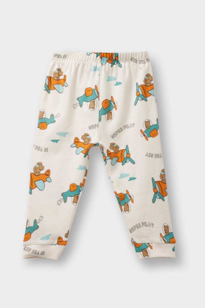 Erkek Bebek Mavi 4'lü Pijama Takımı Araç Baskılı Uzun Kollu Üst Uzun Alt Erkek Bebek