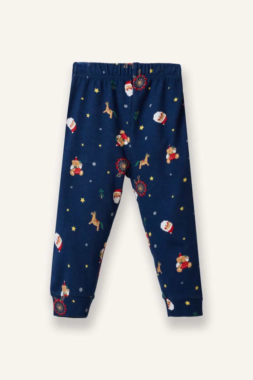 Erkek Bebek Lacivert Pijama Takımı Yılbaşı Temalı Uzun Kollu Üst Uzun Alt Erkek Bebek