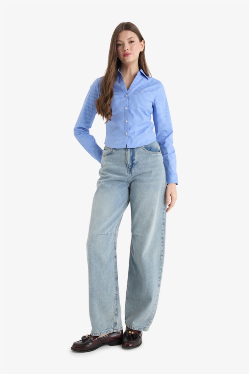 Әйелдерге Көк ұзын бұлшықет пішімі Ұзын жеңді көйлек