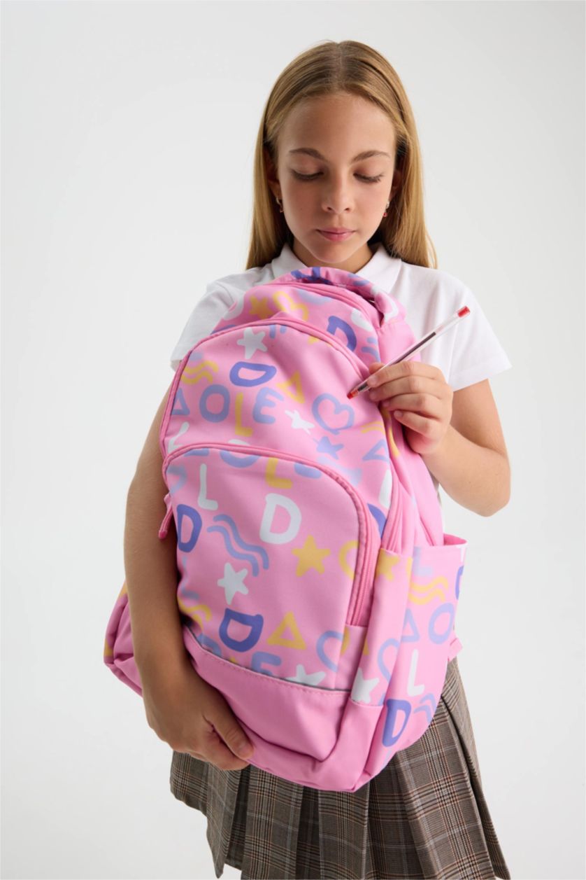 Kız Çocuk - Genç Kız Pembe Baskılı Sırt Çantası Kız Çocuk