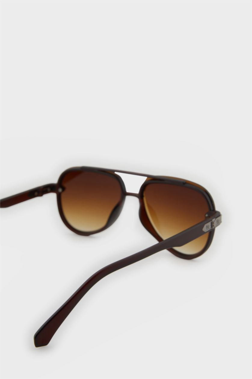 Erkek Kahve Erkek Oval Plastik Kahve Çerçeve Kahve Cam UV Güneş Gözlüğü