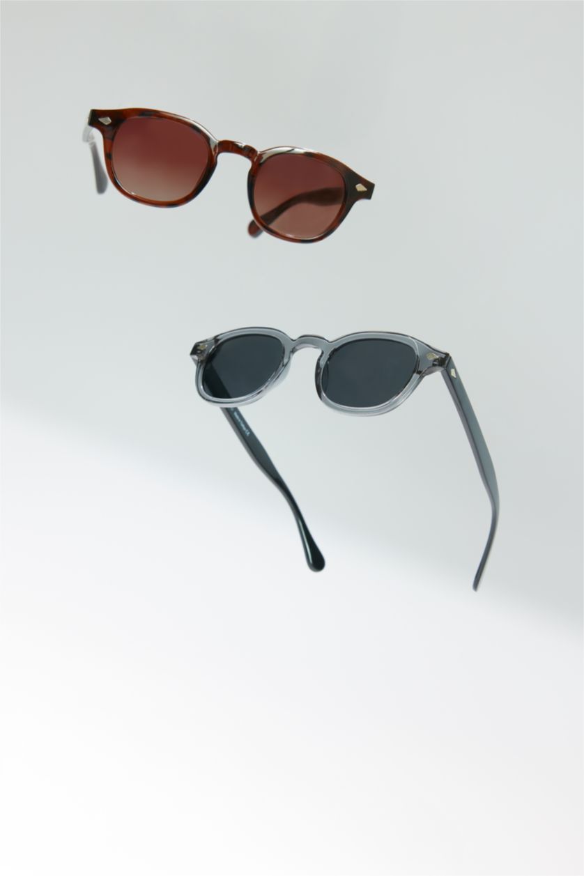 Erkek Kahve Erkek Yuvarlak Kahve Plastik Çerçeve Kahve Cam Polarize Güneş Gözlüğü