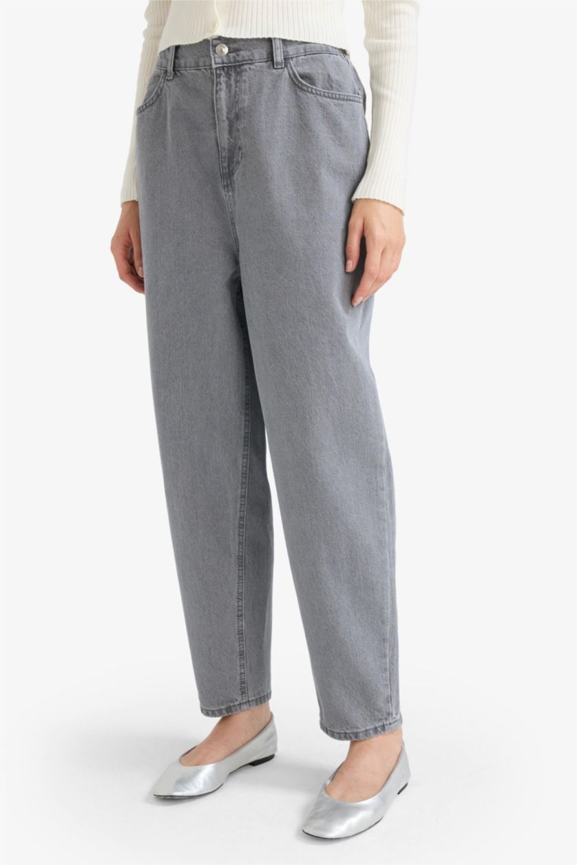 WOMAN Grey Paperbag High Waist Ankle Length Jeans