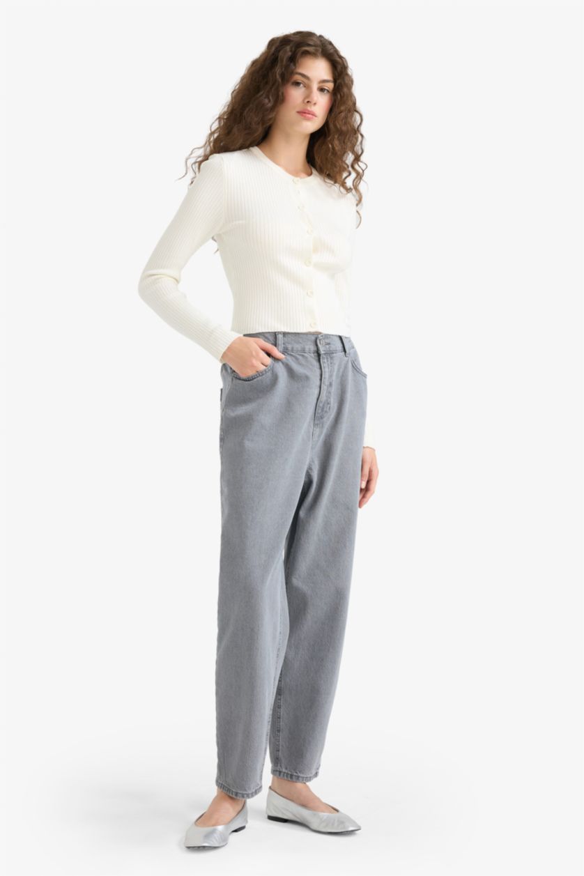 WOMAN Grey Paperbag High Waist Ankle Length Jeans