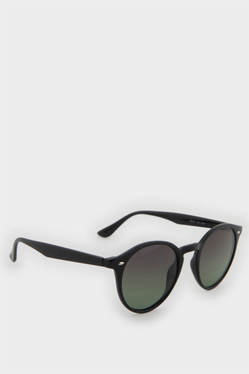 Erkek Siyah Erkek Yuvarlak Siyah Plastik Çerçeve Siyah Cam Polarize Güneş Gözlüğü