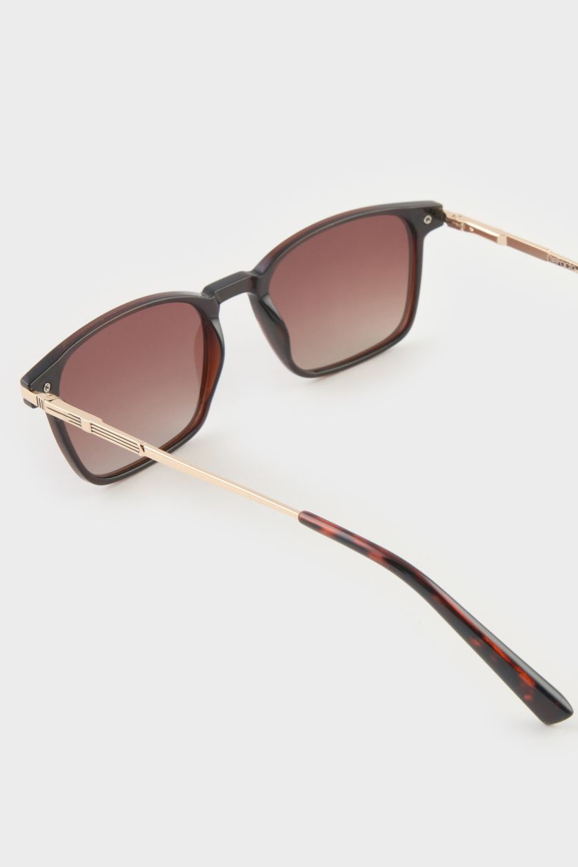 Erkek Kahve Erkek Klasik Kare Kahve Metal Çerçeve Kahve Cam Polarize Güneş Gözlüğü
