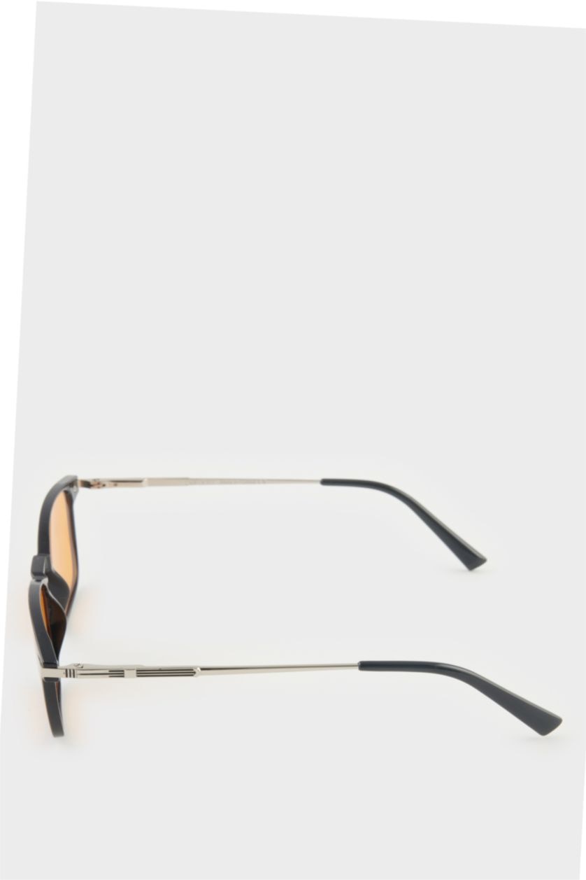 Erkek Somon Erkek Klasik Kare Siyah Metal Çerçeve Turuncu Cam UV Güneş Gözlüğü