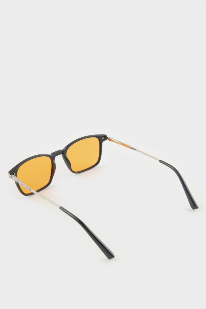 Erkek Somon Erkek Klasik Kare Siyah Metal Çerçeve Turuncu Cam UV Güneş Gözlüğü