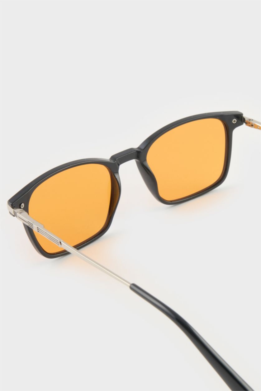 Erkek Somon Erkek Klasik Kare Siyah Metal Çerçeve Turuncu Cam UV Güneş Gözlüğü