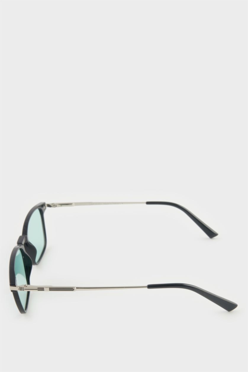 Erkek Şeffaf Erkek Klasik Kare Siyah Metal Çerçeve Mavi Cam Polarize Güneş Gözlüğü