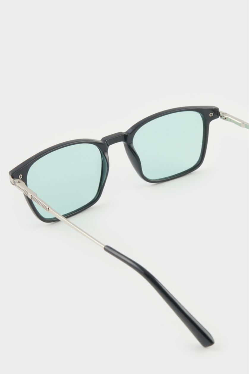 Erkek Şeffaf Erkek Klasik Kare Siyah Metal Çerçeve Mavi Cam Polarize Güneş Gözlüğü