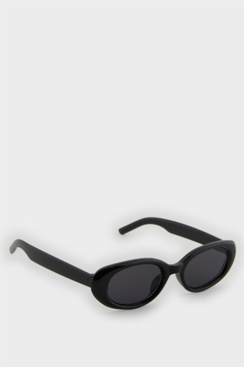 Kadın Siyah Kadın Yuvarlak Siyah Plastik Çerçeve Siyah Cam UV Güneş Gözlüğü