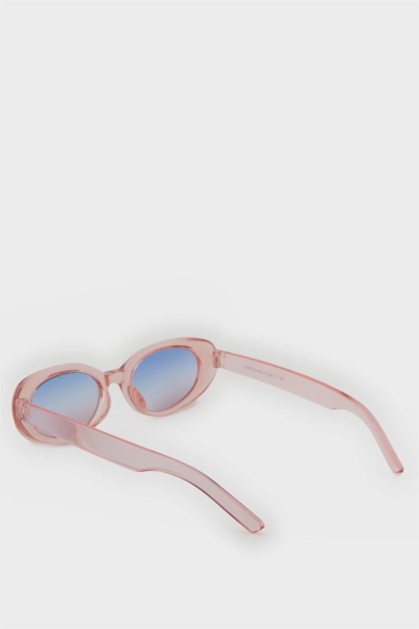 Kadın Pembe Kadın Yuvarlak Pembe Plastik Çerçeve Pembe Cam UV Güneş Gözlüğü