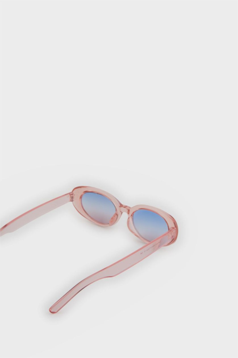 Kadın Pembe Kadın Yuvarlak Pembe Plastik Çerçeve Pembe Cam UV Güneş Gözlüğü