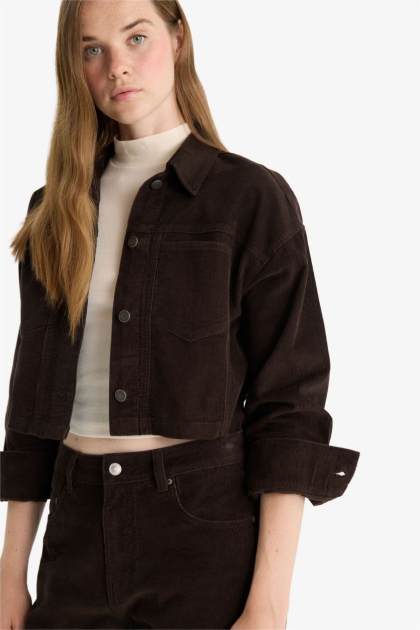 FEMME Marron Chemise oversize en velours côtelé à manches longues