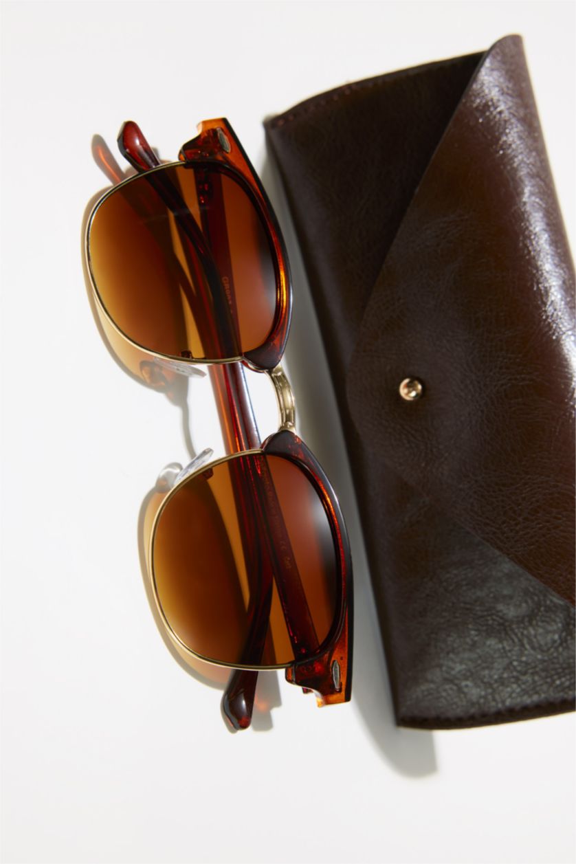 Woman Light Brown Woman Round Sunglasses