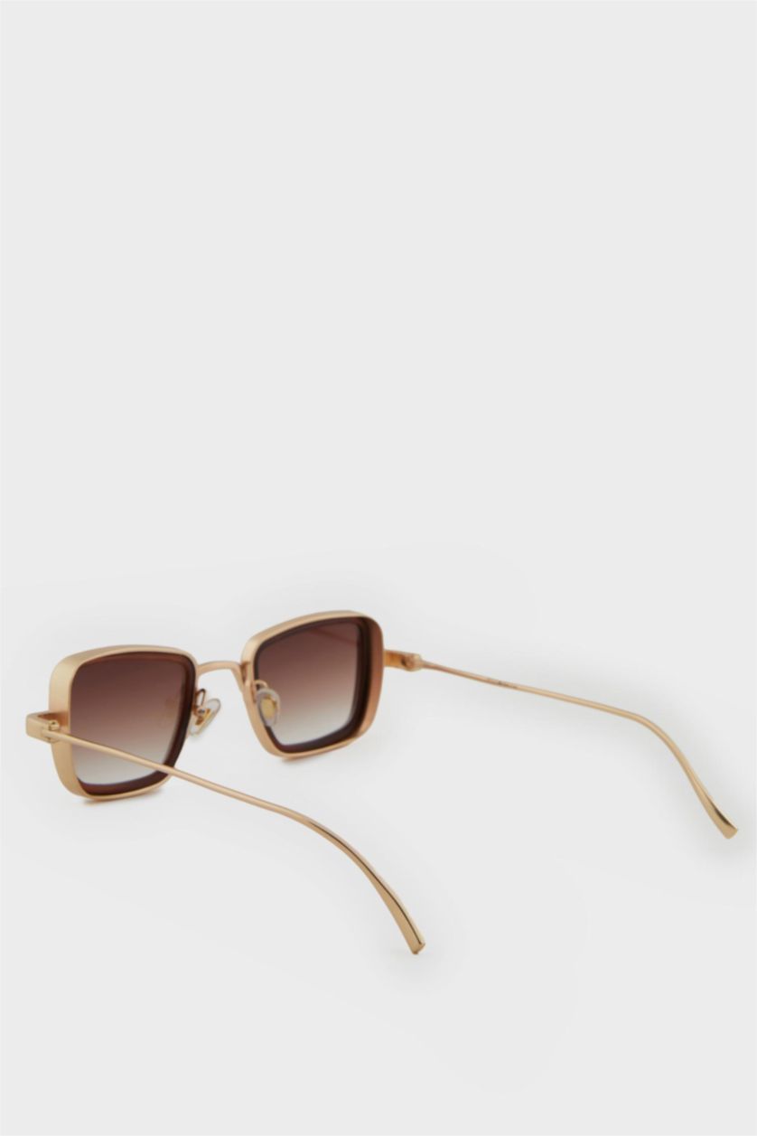 Kadın Bej Kadın Kare Kahve Metal Çerçeve Kahve Cam UV Güneş Gözlüğü