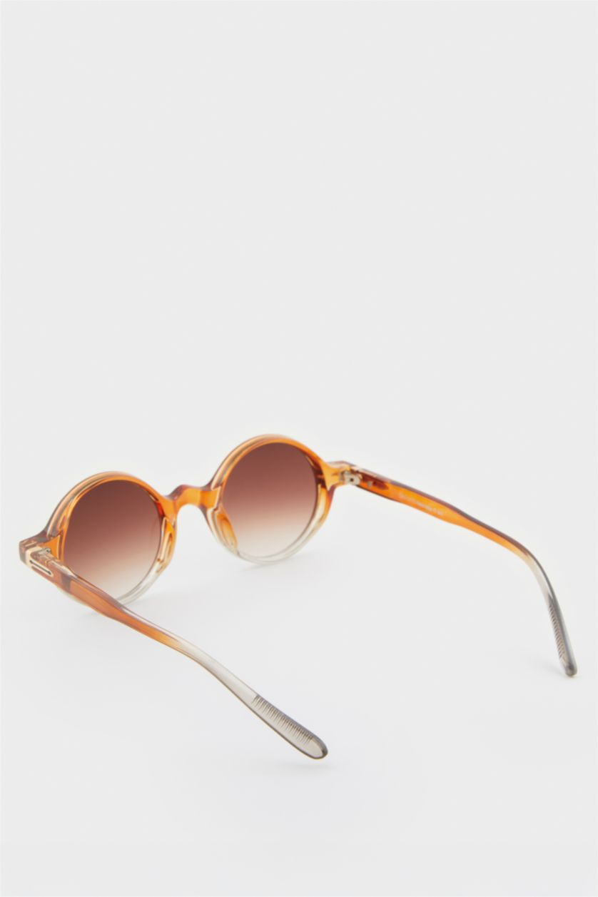 Kadın Somon Kadın Yuvarlak Turuncu Plastik Çerçeve Kahve Cam UV Güneş Gözlüğü