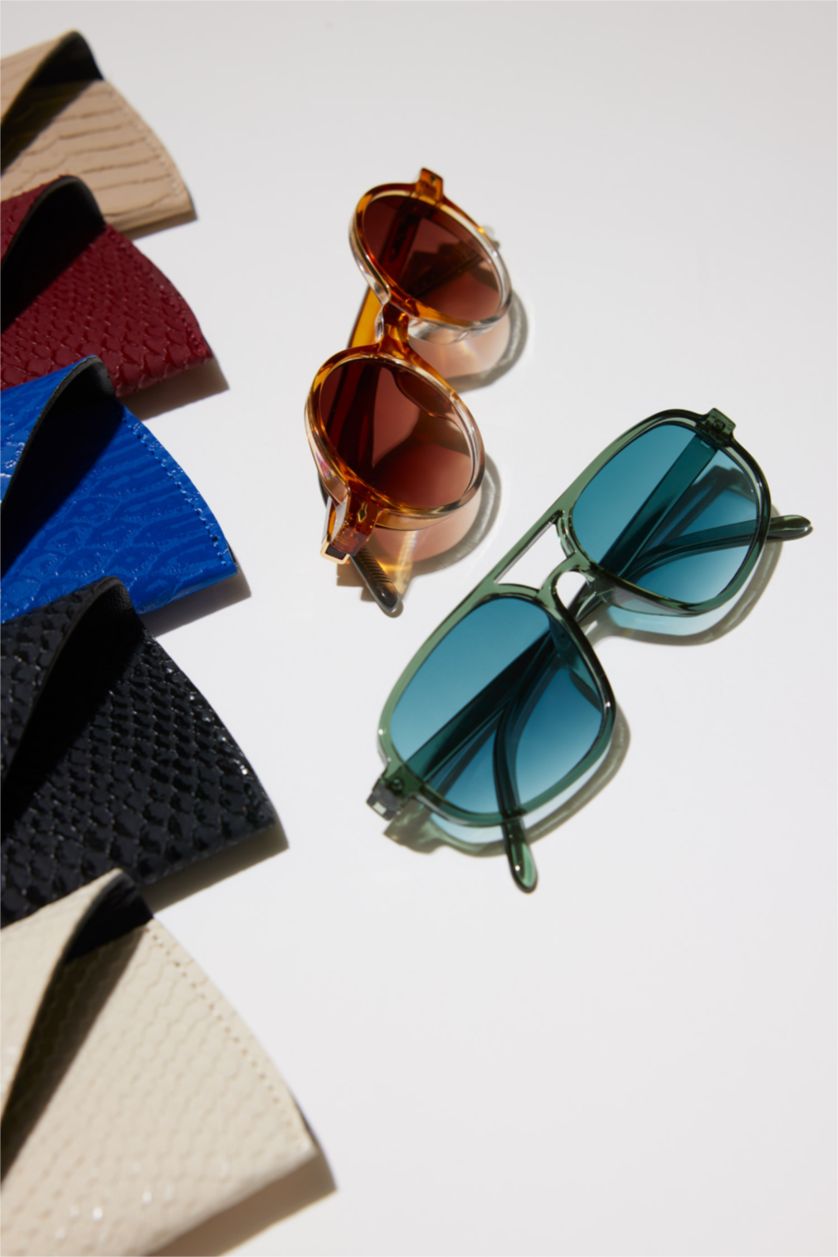 Kadın Somon Kadın Yuvarlak Turuncu Plastik Çerçeve Kahve Cam UV Güneş Gözlüğü