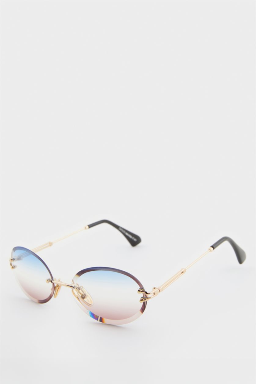 Kadın Mavi Kadın Yuvarlak Şeffaf Metal Çerçeve Degrade Cam UV Güneş Gözlüğü