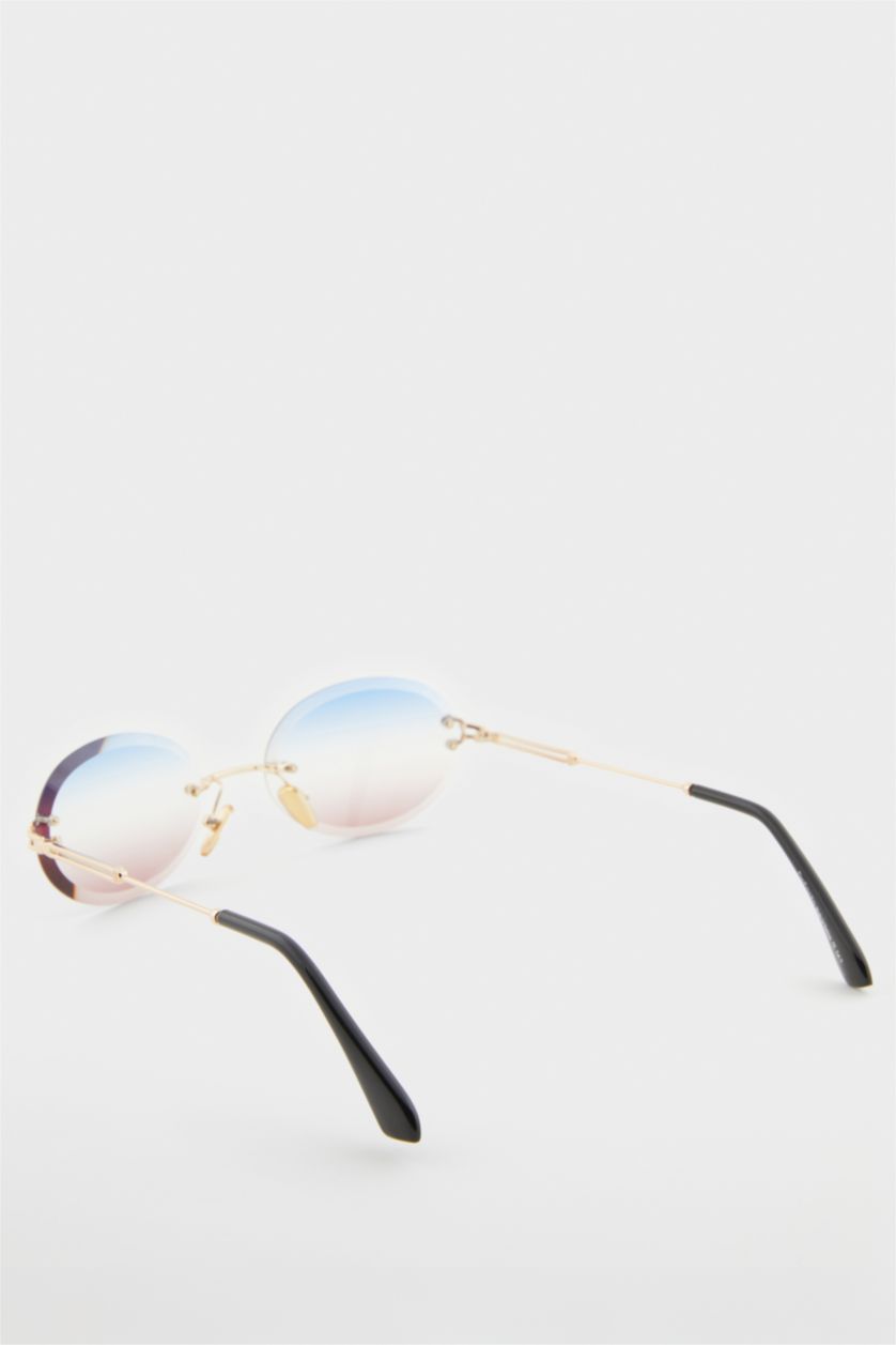 Kadın Mavi Kadın Yuvarlak Şeffaf Metal Çerçeve Degrade Cam UV Güneş Gözlüğü