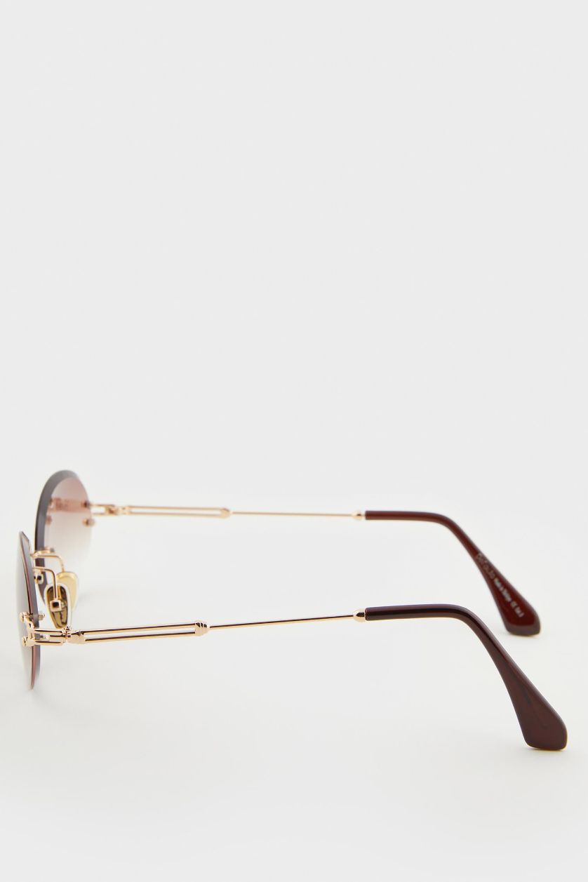 Kadın Kahve Kadın Yuvarlak Şeffaf Plastik Çerçeve Kahve Cam UV Güneş Gözlüğü