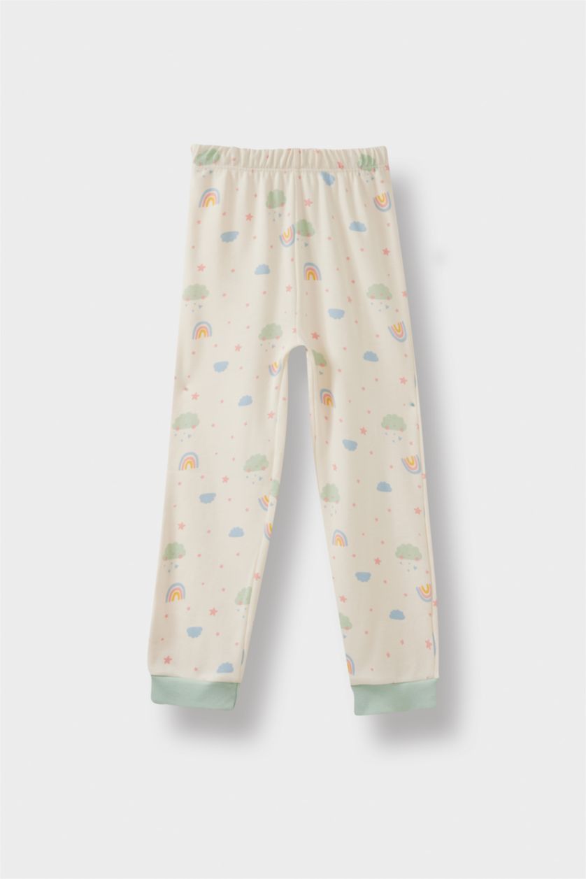 طفلة صغيرة بيج فاتح طقم بيجاما بناتي قصة عادية بطبعة قوس قزح - 4 قطع