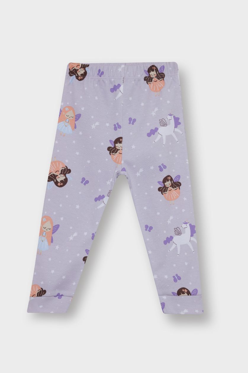 طفلة صغيرة أرجواني طقم بيجامة بناتي مطبوعة كم طويل وبنطلون طويل