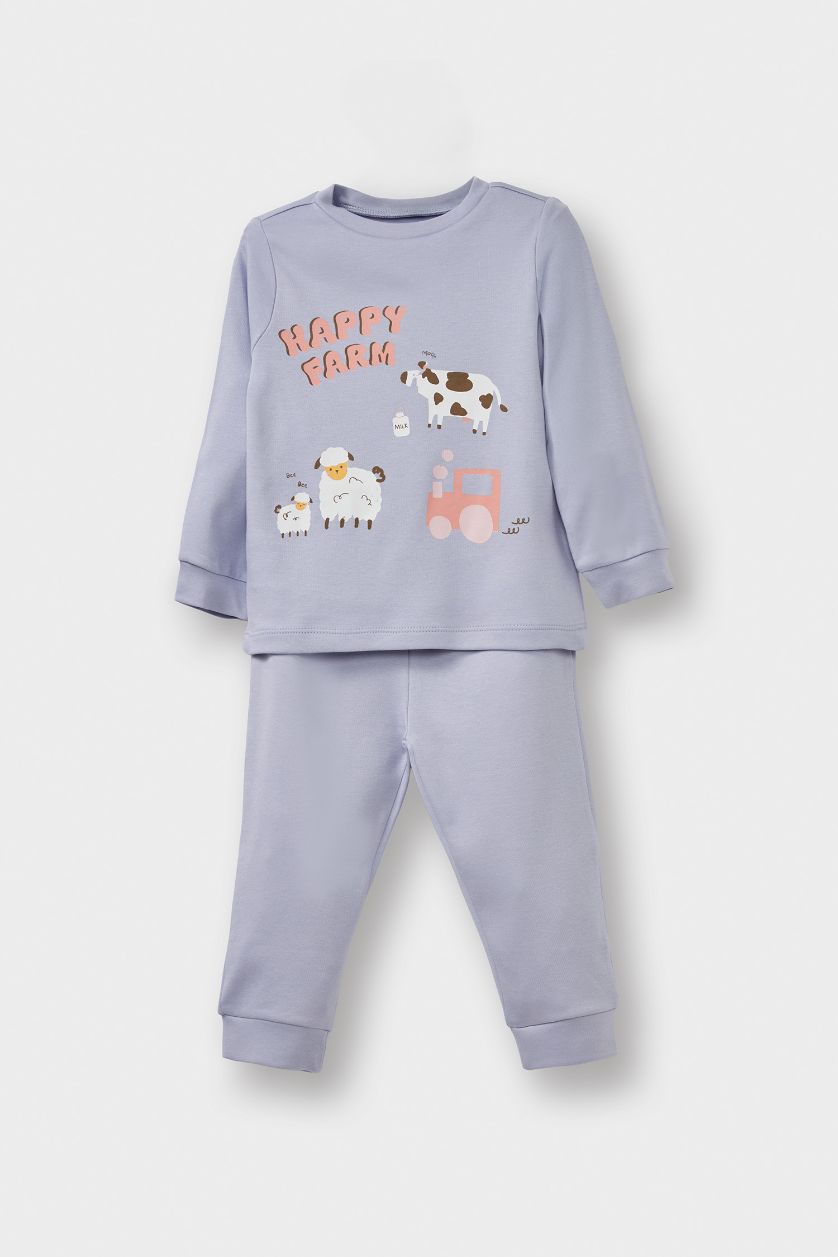 Kız Bebek Açık Pembe %100 Pamuklu Hayvan Desenli Beli Lastikli 4'lü Pijama Takımı Kız Bebek