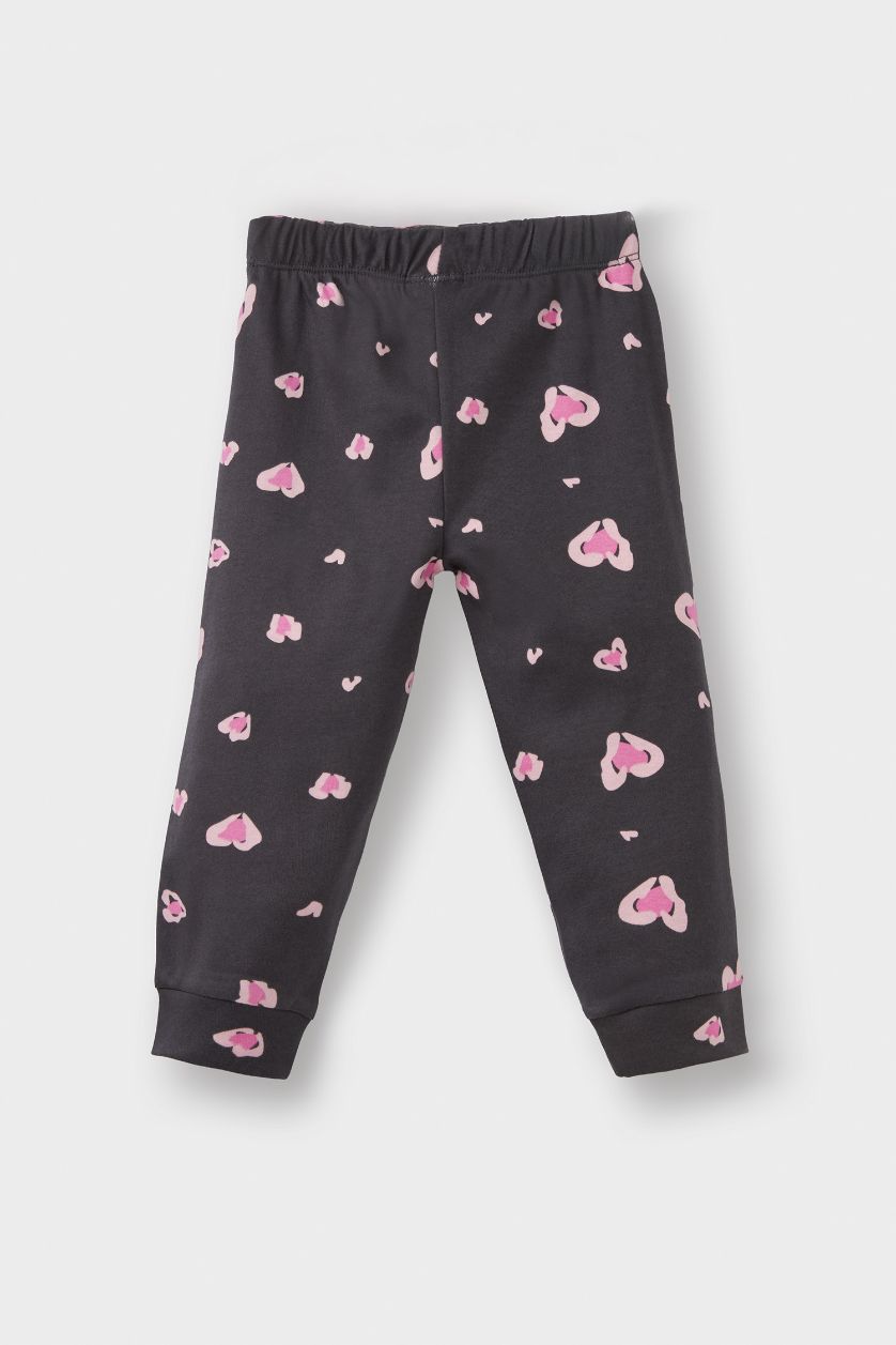 Kız Bebek Gri %100 Pamuklu Kalp Desenli Beli Lastikli Pijama Takımı Kız Bebek