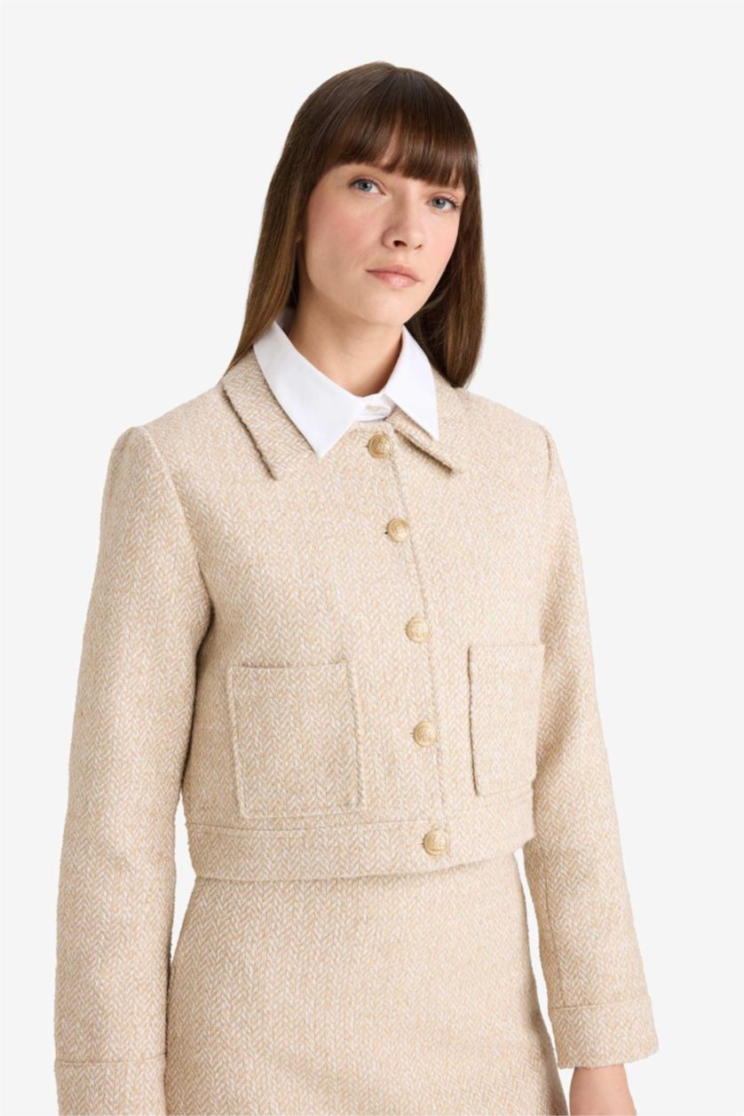 نساء بيج فيست بليزر كروب برقبة مستديرة تويد