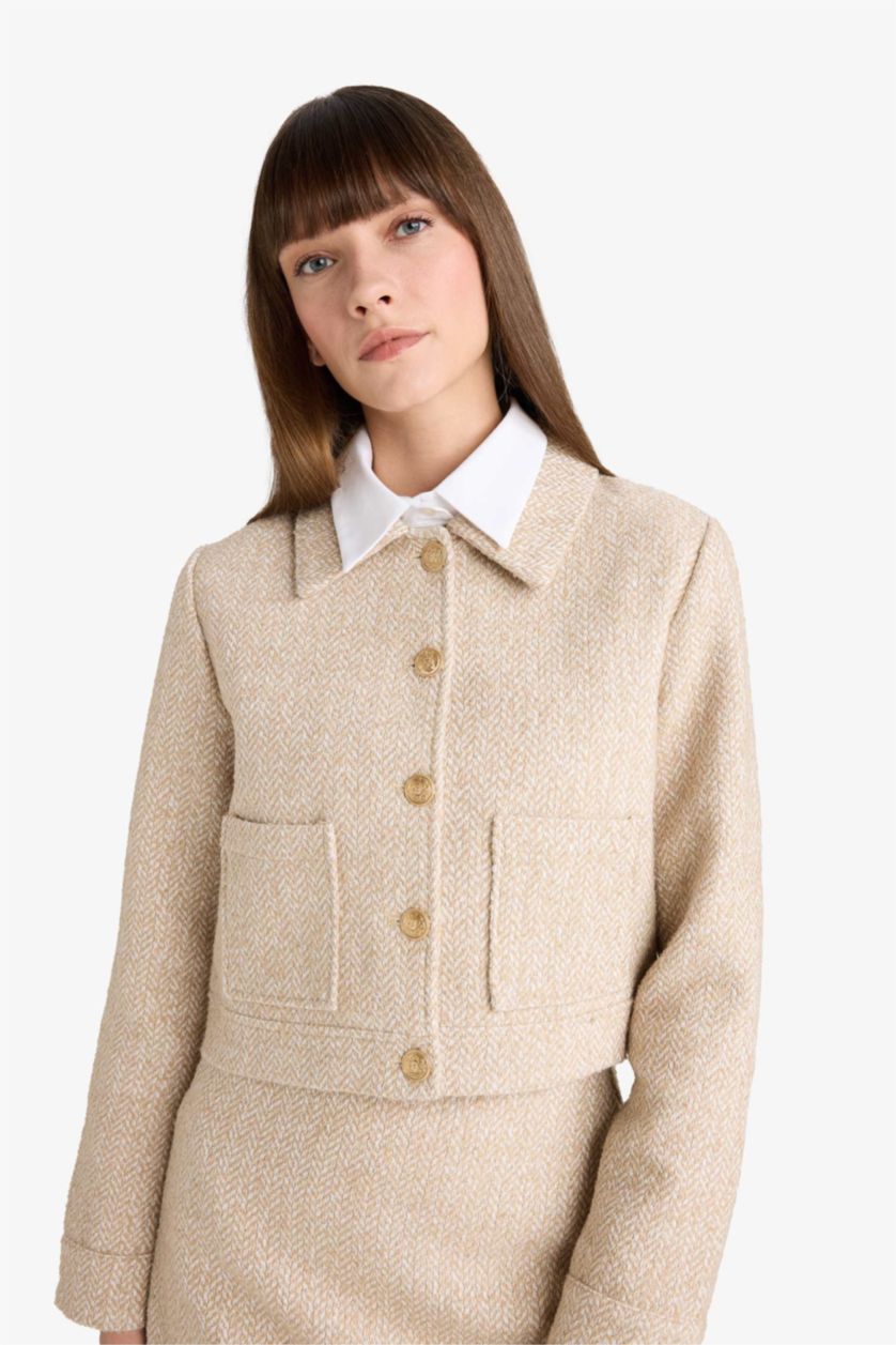 نساء بيج فيست بليزر كروب برقبة مستديرة تويد