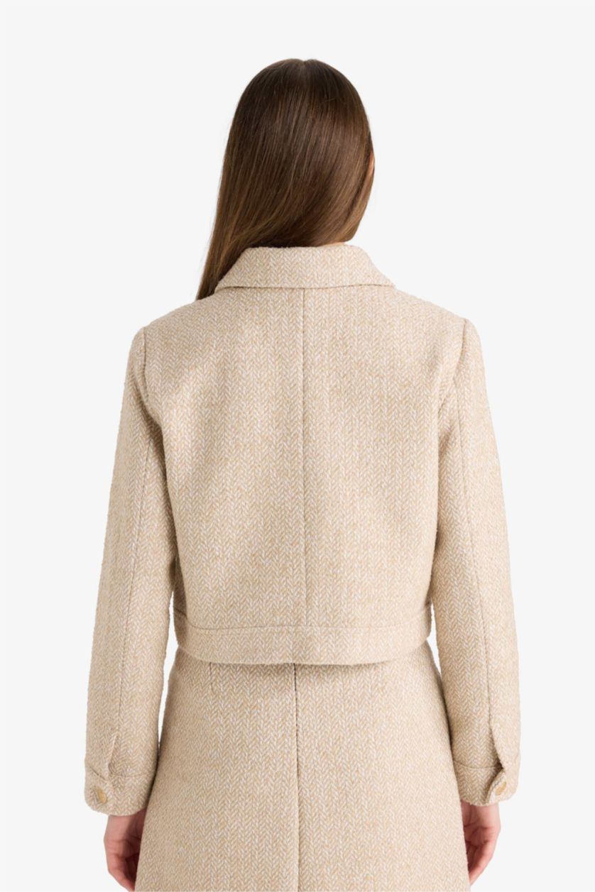 نساء بيج فيست بليزر كروب برقبة مستديرة تويد