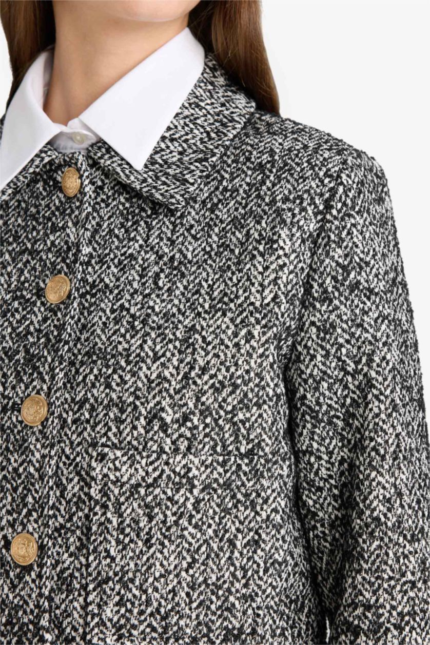 FEMME Noir Blazer tweed courte à col rond