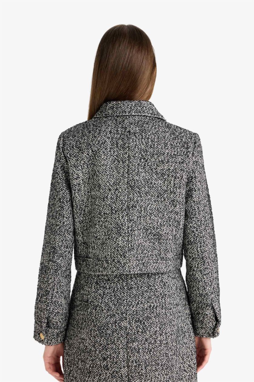 FEMME Noir Blazer tweed courte à col rond