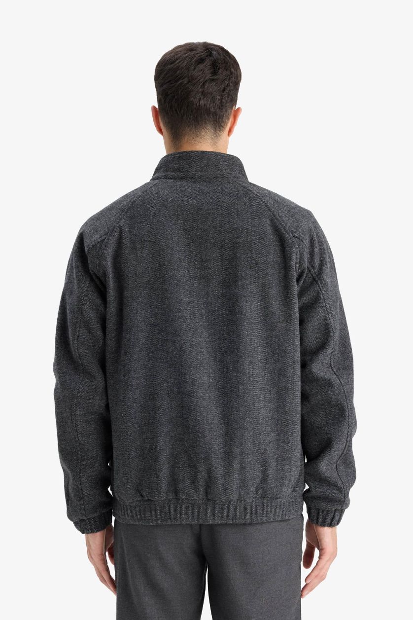 رجال ميلانج أنترا جاكيت قصة عادية برقبة عالية وسحاب