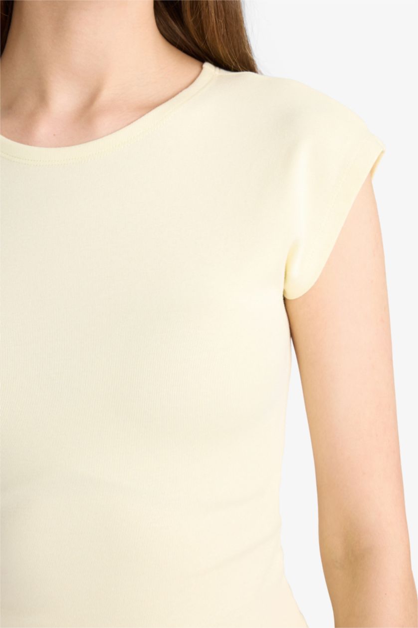 نساء أصفر فاتح Slim Fit Crew Neck Basic Modal T-Shirt