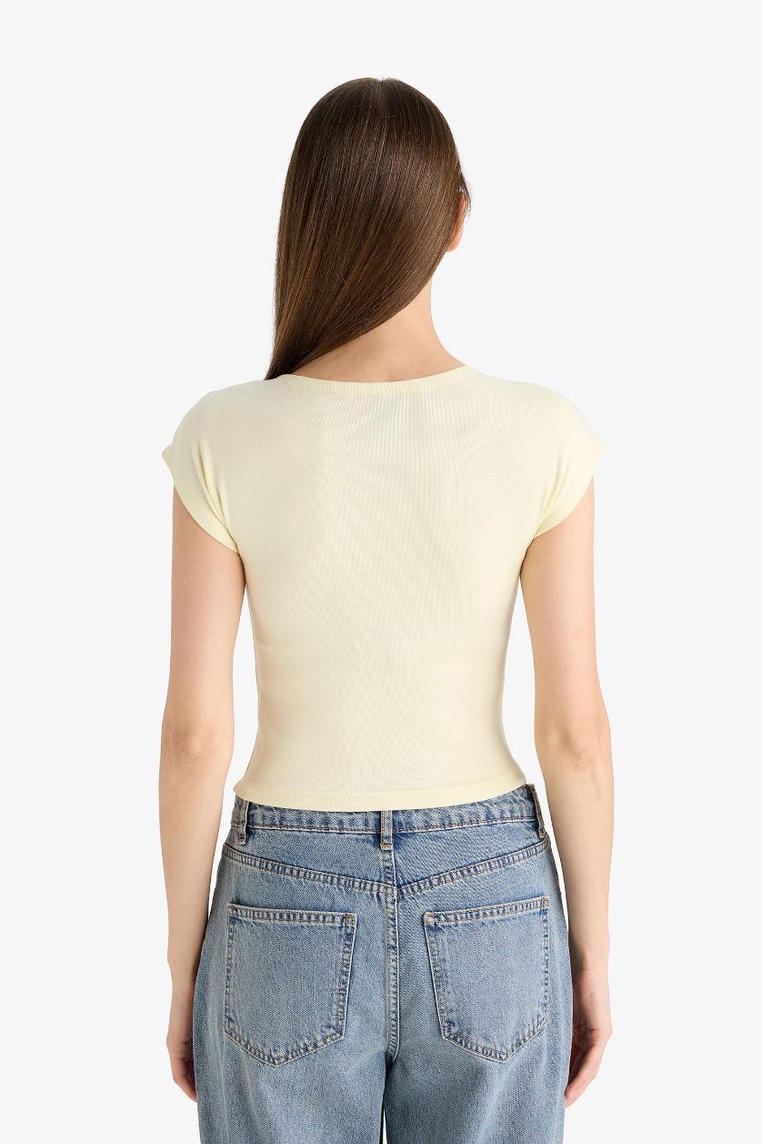 نساء أصفر فاتح Slim Fit Crew Neck Basic Modal T-Shirt