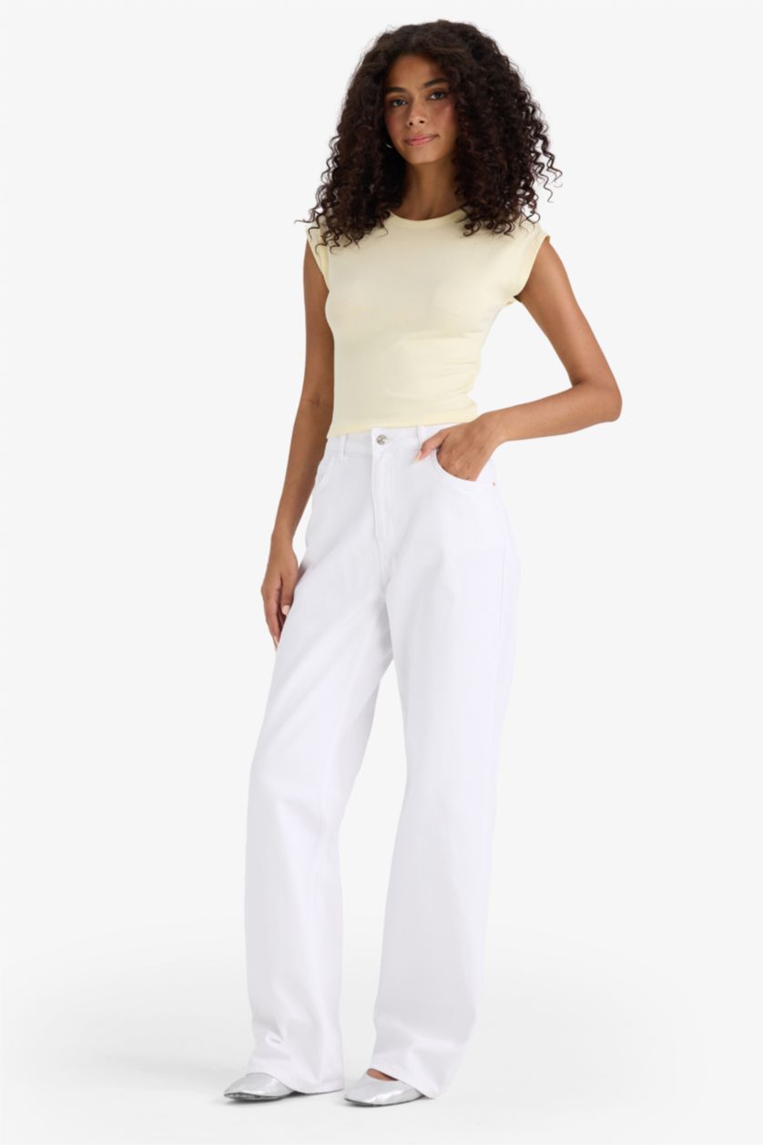 WOMAN Light Yellow Slim Fit modal Short Sleeve T-Shirt