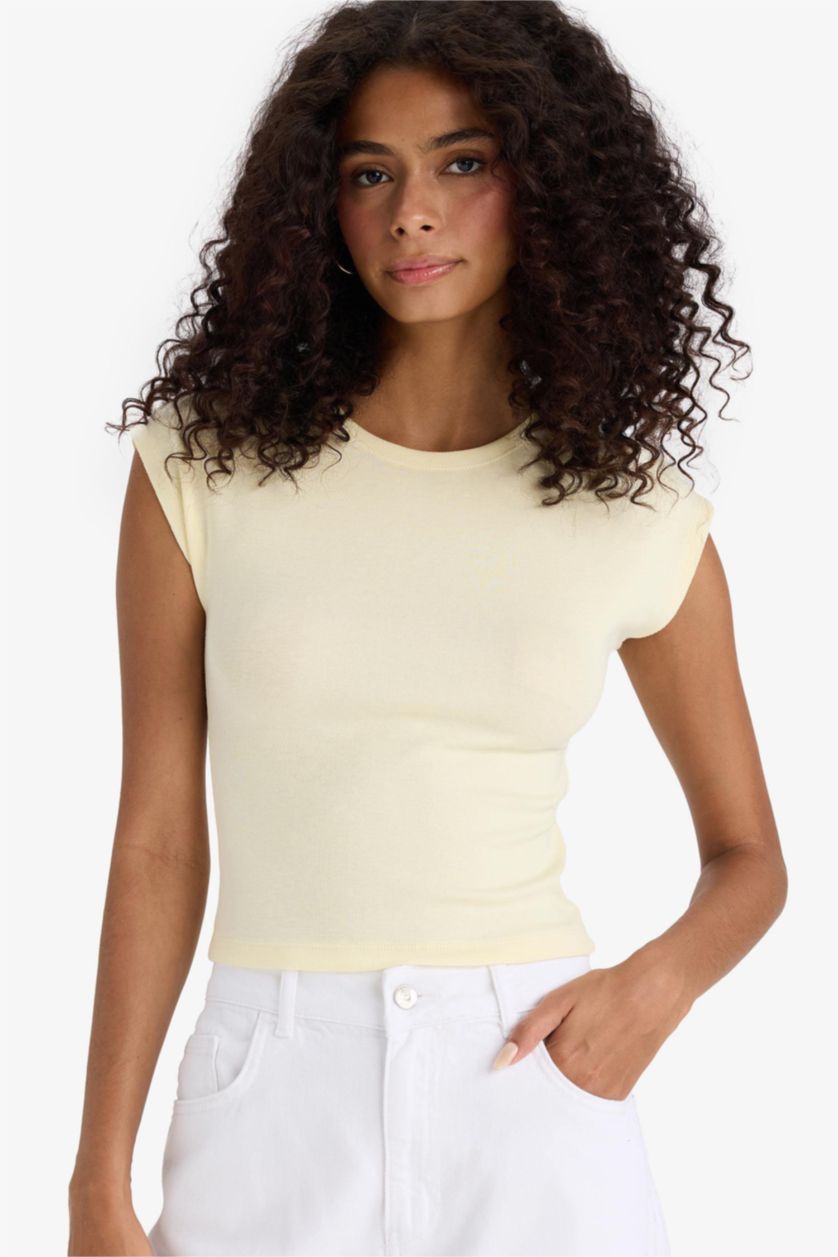 WOMAN Light Yellow Slim Fit modal Short Sleeve T-Shirt