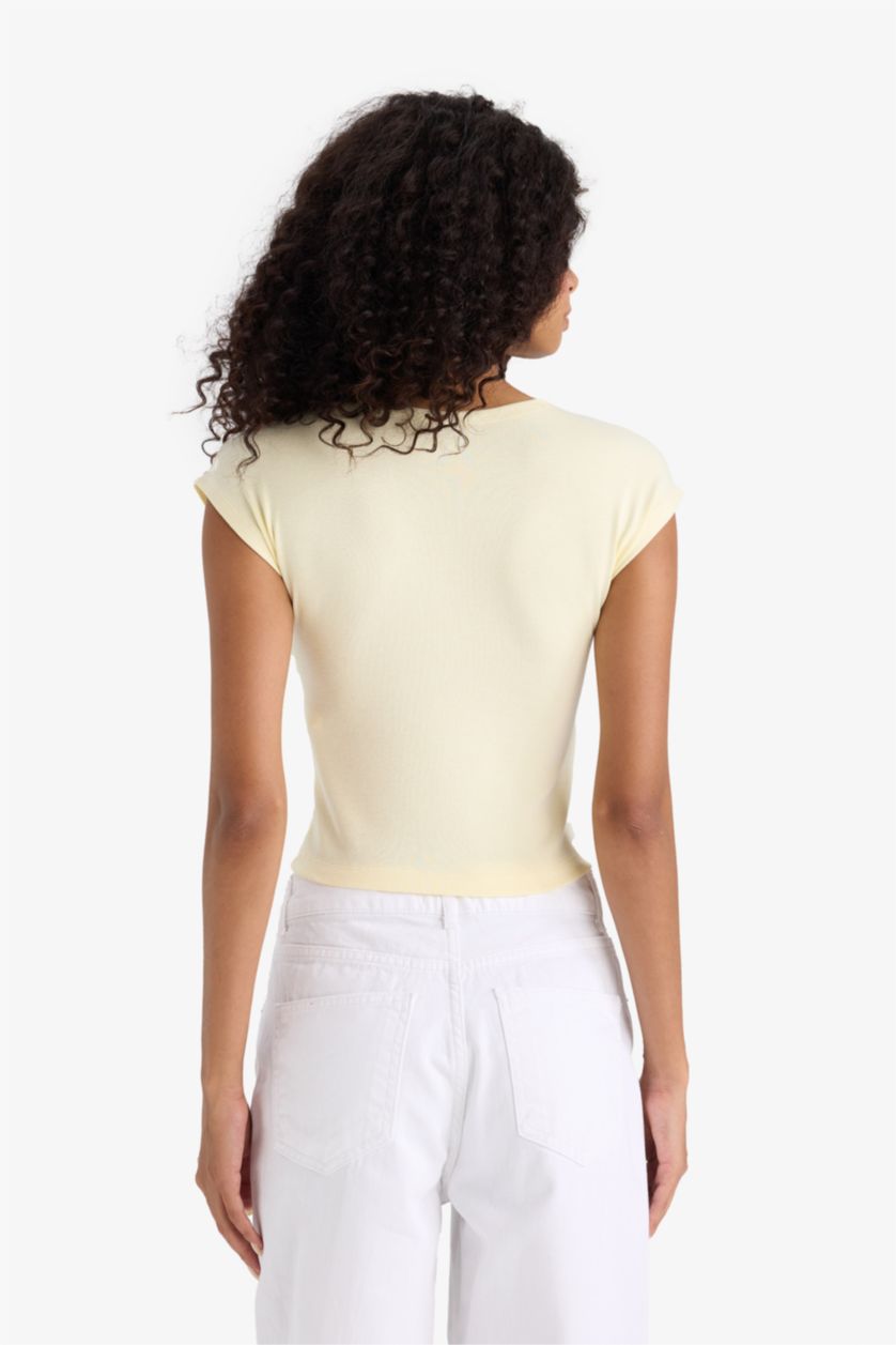 WOMAN Light Yellow Slim Fit modal Short Sleeve T-Shirt