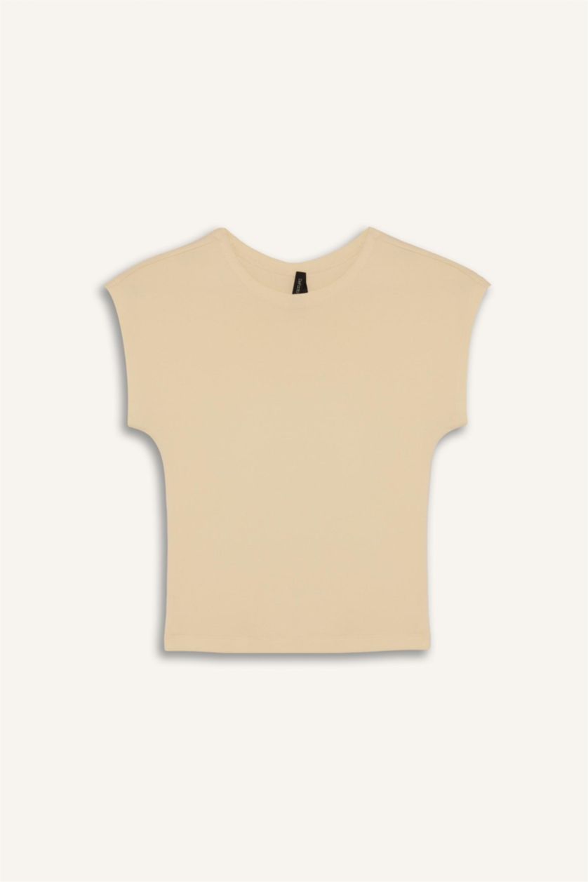 WOMAN Light Yellow Slim Fit modal Short Sleeve T-Shirt