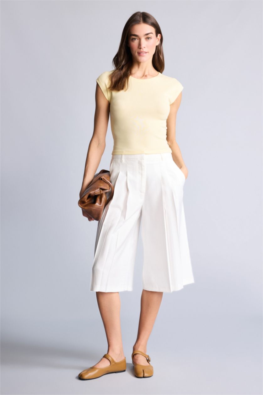 Kadın Açık Sarı Slım Fıt Basıc Modal Tişört