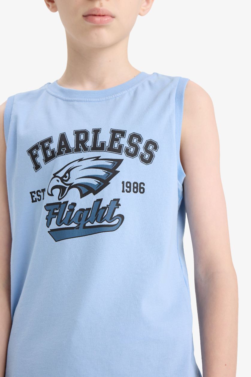 Erkek Çocuk - Genç Erkek Mavi Bisiklet Yaka Baskılı Atlet Erkek Çocuk