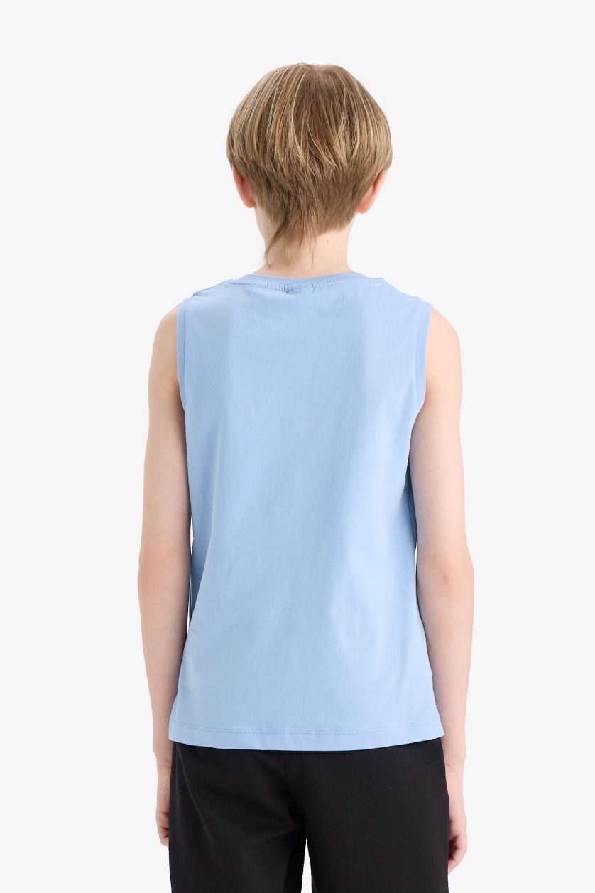 Erkek Çocuk - Genç Erkek Mavi Bisiklet Yaka Baskılı Atlet Erkek Çocuk