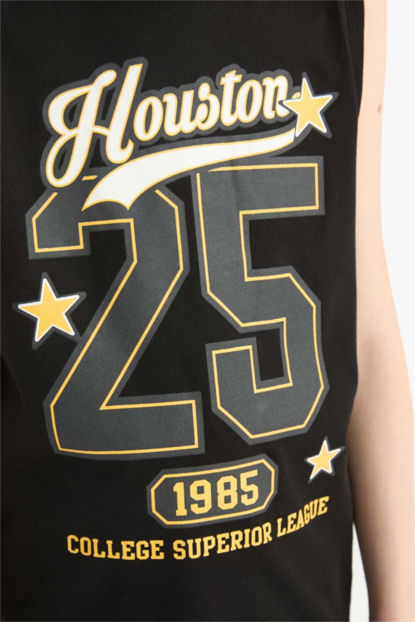 Erkek Çocuk - Genç Erkek Siyah Bisiklet Yaka Baskılı Atlet Erkek Çocuk